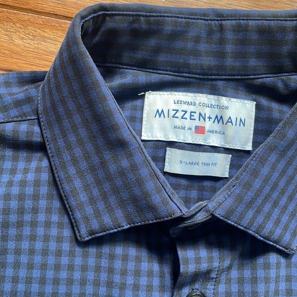 Mizzen+Main Blue and Black Checkered Long Sleeve Button Down, XL - Picture 4 of 6